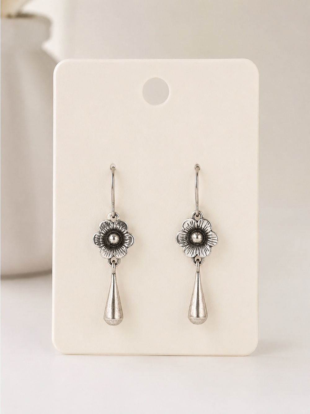 Silver Floral Drop Earrings - Women Jewelry